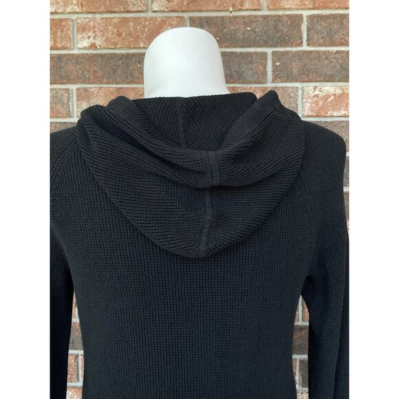 Lauren Ralph Lauren Sweater Hoodie Large Cowl Neck Waffle Knit Drawstring Black - Picture 6 of 11